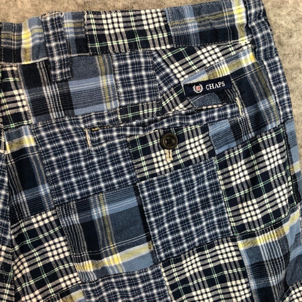 Chaps Shorts 36 Mens Blue Plaid Patchwork Quilted Casual Chino 10" 100 Cotton - Picture 7 of 9